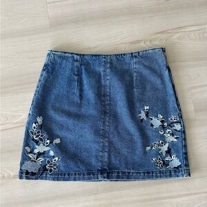 Top shop denim mini skirt with embroidery